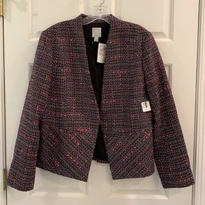 Halogen tweed open front jacket size XL gray purple pink. NWT